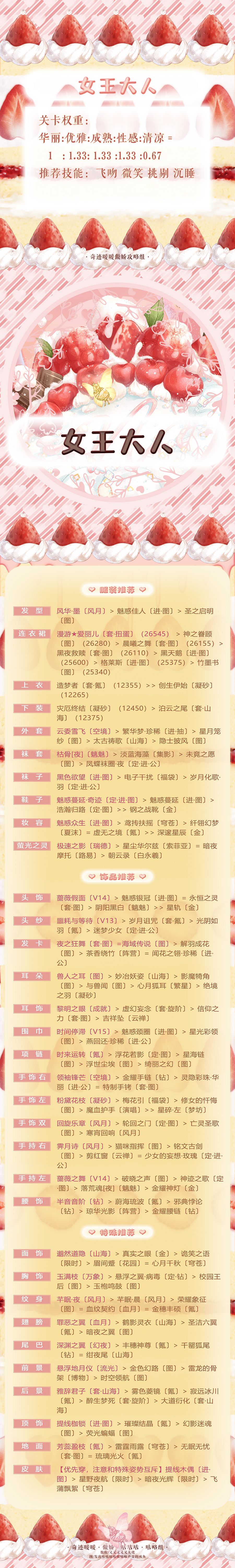 奇迹暖暖女王大人高分怎么搭配