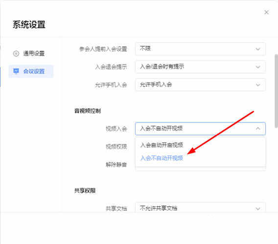 调整为“入会不自动开视频”